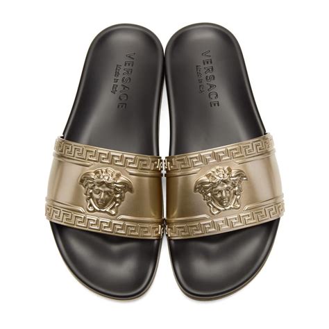 versace medusa gold slides|Versace Medusa head sneakers.